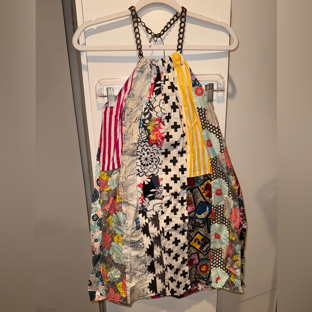 Vintage Handmade Halter Fabric Panel Dress